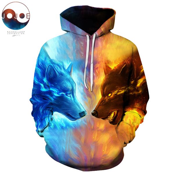 

ice fire wolf hoodies by jojoesart 3d men women sweatshirts fashion pullover autumn tracksuits harajuku hoodies casual animal, Black