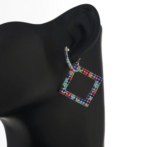 

earrings exaggeration trend inlaid diamond square temperament joker 925 silver needle ear nail eardrop woman, Golden