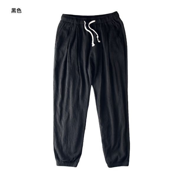 

100% quality pure linen casual pants men brand long men trousers business fashion pants mens solid flax trousers mens kz928, Black