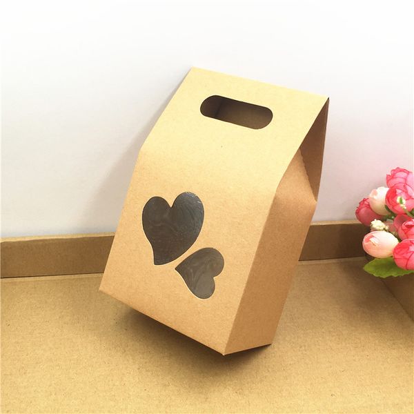 

20pcs vintage kraft paper carries bag with apple,heart and square shape transparent pvc window party supplies favor carton