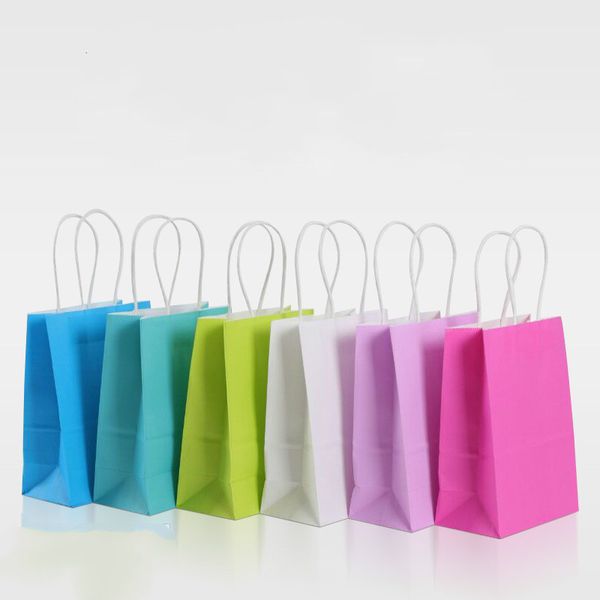 

24pcs assorted small neon colored paper gift bags with handles kraft paper party bags birthday wedding party favor goodie bag