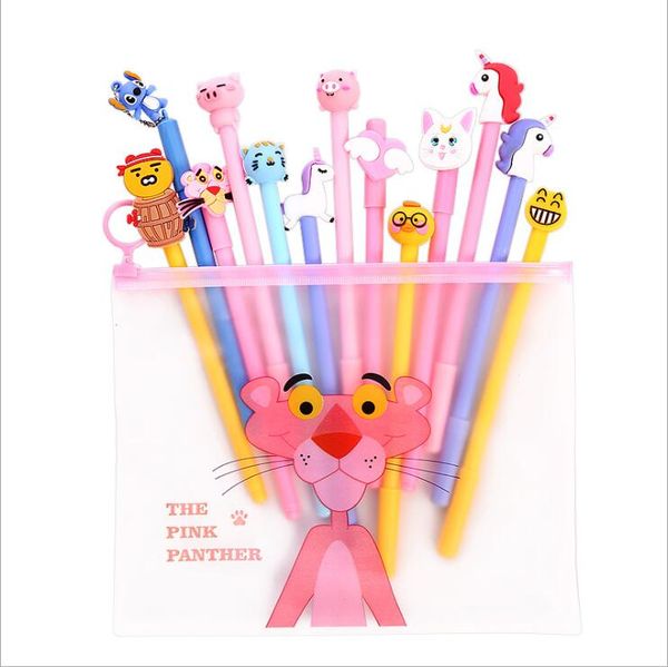 

20pcs/lot unicorn pink panther gel ink writing pens office study materials kids birthday school takeaways party favor goodie