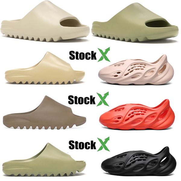 

2020 designer mens shoes stock x kanye west slide womens luxury slippers resin bone childrens shoes foam runner black red new kids slippers
