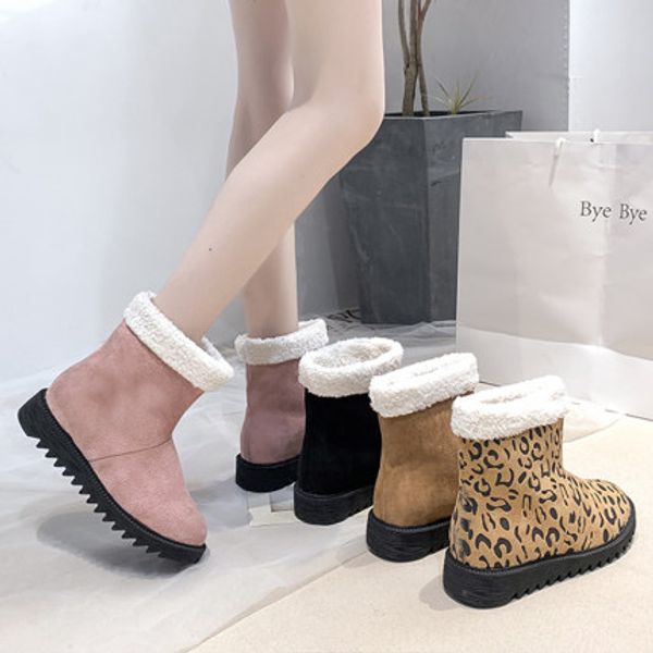 

2019 winter new korean version of women's warm plus velvet wild short flat snow boots, Black
