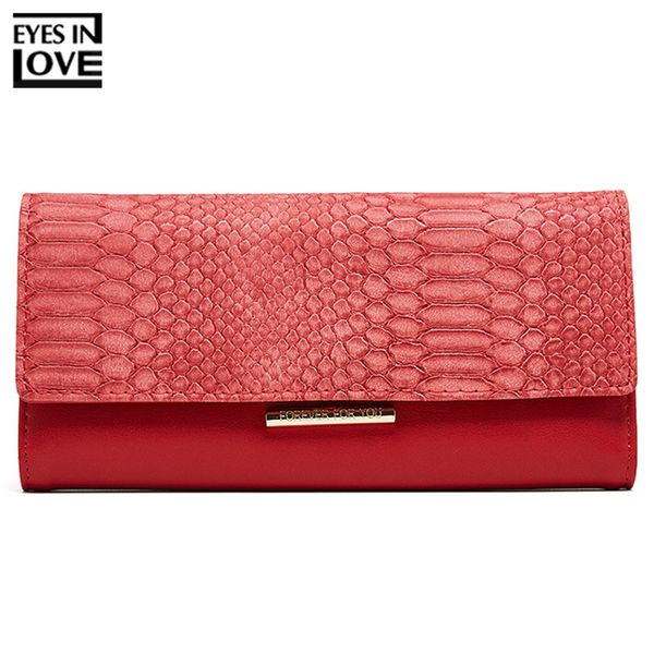 

serpentine magnetic clasp women long clutch wallet large capacity female wallets lady purses phone pocket card holder carteras, Red;black