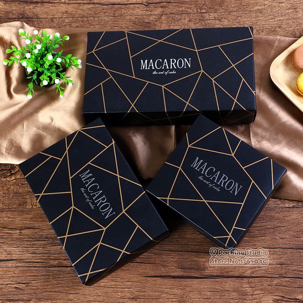 

black macaron box with bronzing cupcake gift bakery macaron pastry cookies packaging paper boxes 50pcs/lot