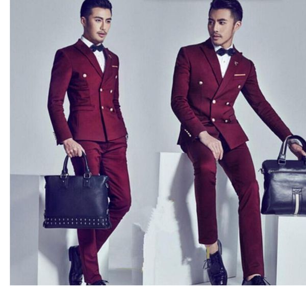 

сшитое burgundy мужчины тонкий fit костюмы двойной брестед смокинги женихи свадебные костюмы формальные партии, White;black