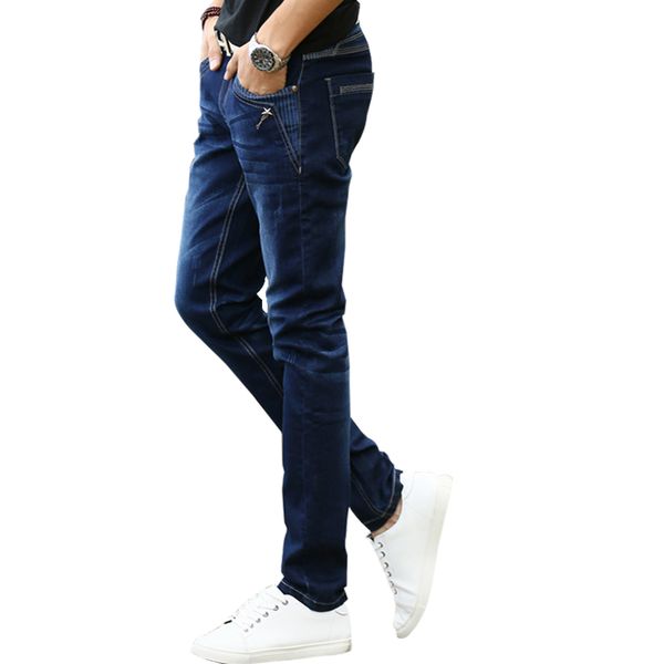 

mens stretch jeans famous desinger buttons pockets slim fit pencil pants casual biker motor jeans men denim, Blue