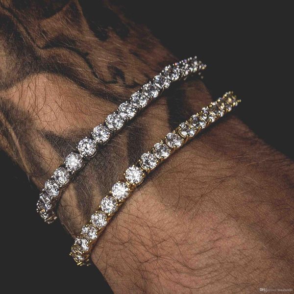 

round cut tennis bracelet 5mm zirconia triple lock hiphop jewelry 1 row cubic crystal cz men fashion cubic zircon charm bracelets, Golden;silver