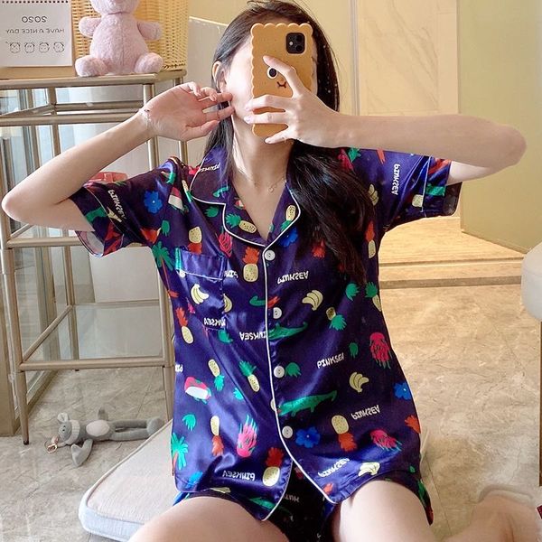 

к 2020 новой милая friut print short рубашки и пант v neck женский пижаме set бесплатная доставка, Black;red