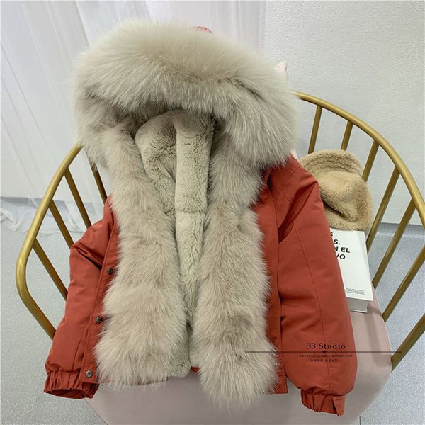 

parka real fur coat winter clothes women 2019 new rex fur lining hooded with real collar thick warm jacket, Black