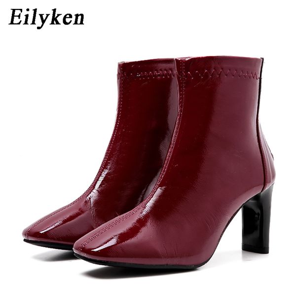 

eilyken 2019 new white women boots square heel ankle boots fashion square toe autumn winter ladies, Black