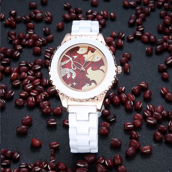 

women ceramic watch quartz dress painted emboss sagittarius of twelve constellations lady clock girls wristwatch rreloj mujer, Slivery;brown