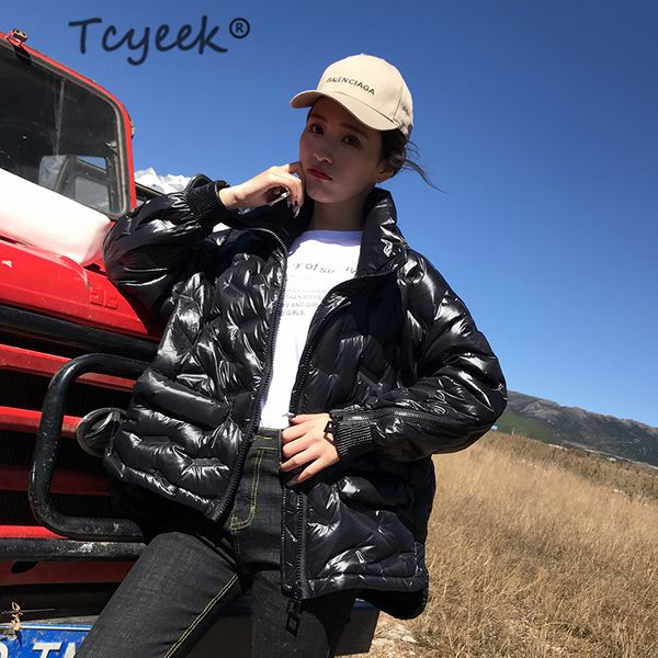 

tcyeek winter down jacket women thick warm ultralight streetwear white duck down coat women clothes casual fit outwear rt2018104, Black