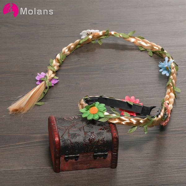 

molans gold/black ponytail braid flower headbands for bride festival headdress princess braid wig wedding hair accessories