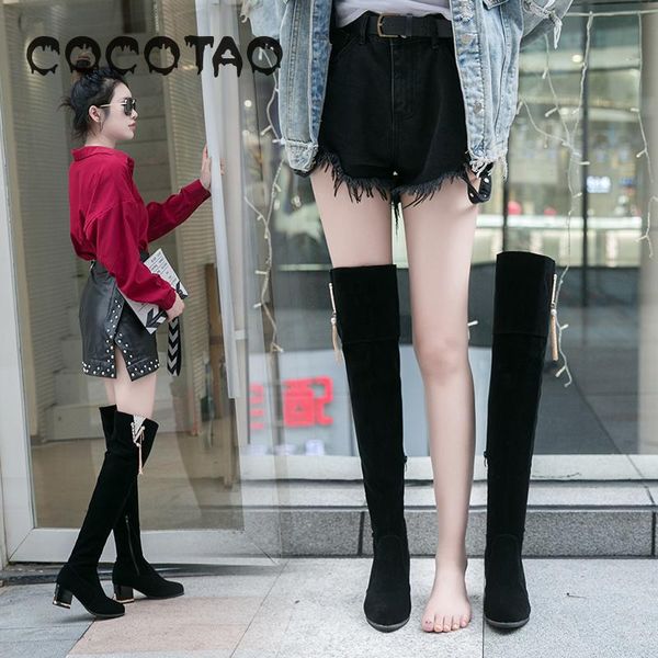 

qiu dong flannelette fashion party with pointed thick big yards for women's shoes knee-high boots black female winter 46