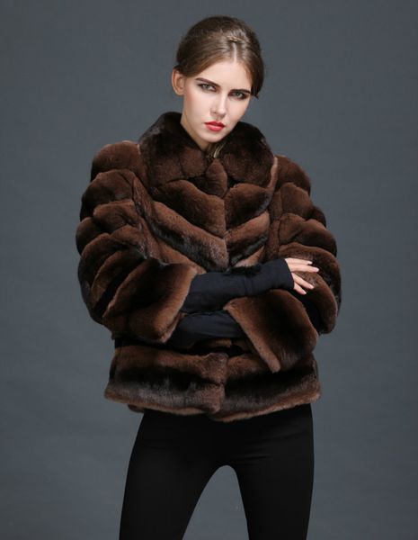 

arlenesain custom 2019 new design dark brown color luxury chinchilla fur women short jacket, Black