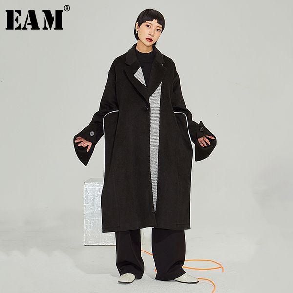 

eam] loose fit black split gray big size long woolen coat parkas new long sleeve women fashion tide autumn winter 2019 1m474
