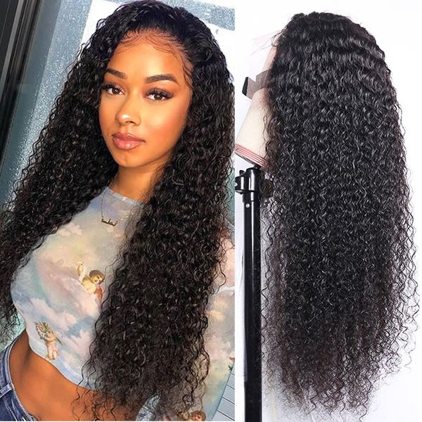 

13x4 13x6 lace front human hair wigs pre plucked with baby hair remy 360 lace frontal wig brazilian curly human hair wig, Black