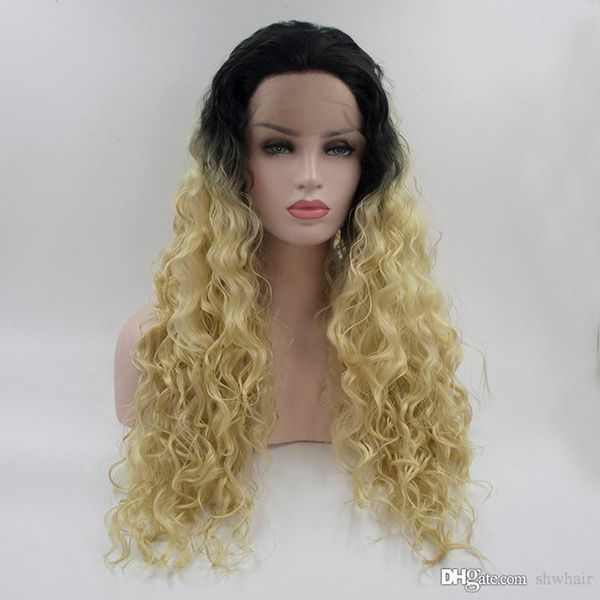 Synthetic Lace Front Wigs With Baby Hairs Ombre Blonde Curly High