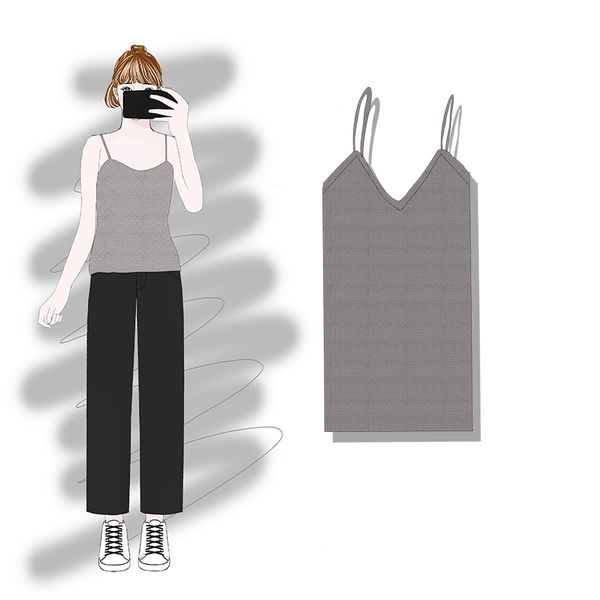 

2019 new fashion women's camis spring summer solid color knit vest bottoming, White