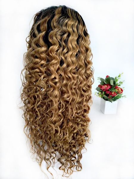 Ombre Wigs Raw Indian Curly Honey Blonde Glueless Full Lace Wig