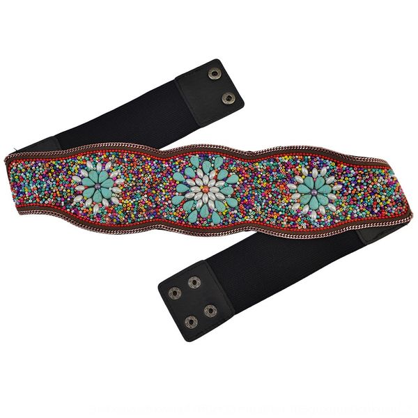 

wide coarse string beads belt with turquoise rice beads all-match waist chain beaded accessories accessories, Black;brown