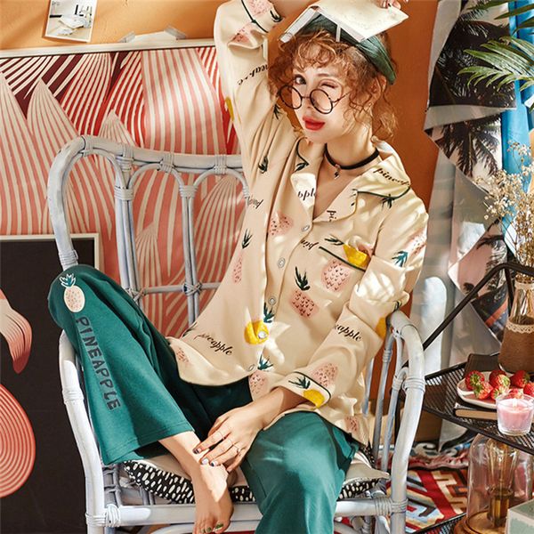 

july's song women spring autumn cotton pajamas suit winter long sleeve sleepwear printing pajamas for woman 2 pieces homewear, Blue;gray