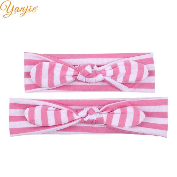 

mom and me knot headband ears elastic girls hair bands kids stripe cotton bowknot ears hair accessories headwear, Slivery;white