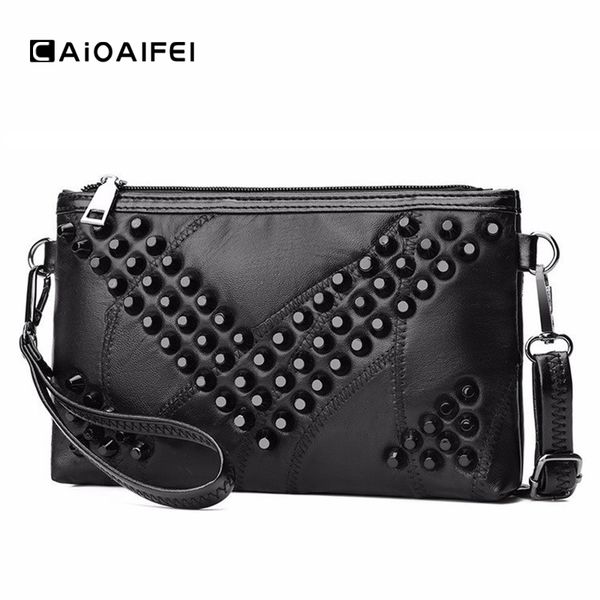 

caioaifei retro patchwork pu leather messenger bags for women rivet decorative small shoulder crossbody bag solid envelope bag