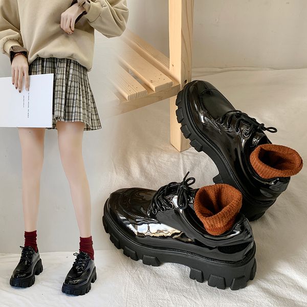 

korean shoes all-match round toe female footwear oxfords women's clogs platform british style shallow mouth autumn casual, Black