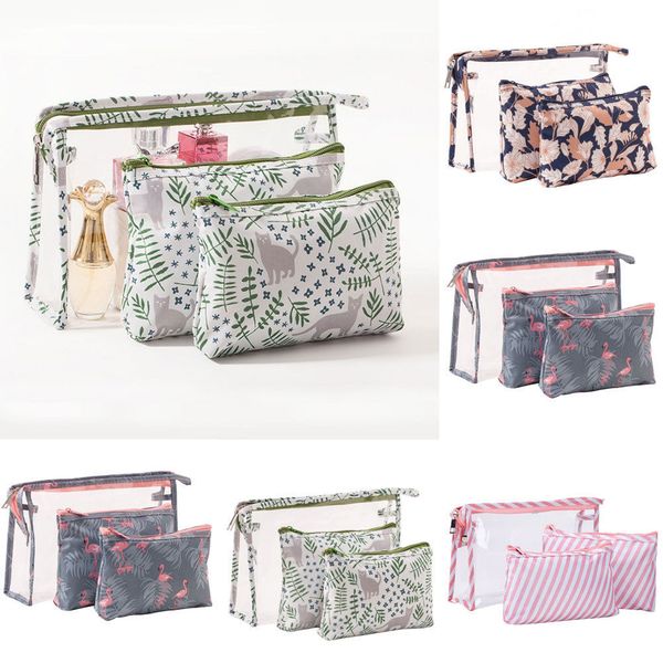 

3pcs cosmetic toiletry travel wash makeup bag pvc holder pouch kits pvc + nylon handmade 3pcs makeup storage bags