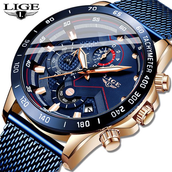 

lige fashion new mens watches brand luxury wristwatch quartz clock blue watch men waterproof sport chronograph relogio masculino t200113, Slivery;brown
