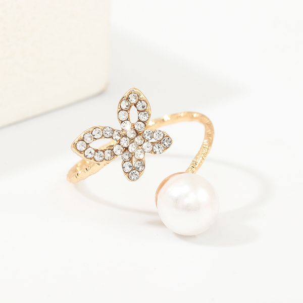 

new fashion design ring butterfly pearl opening adjustable ring jewelry accessories, Silver