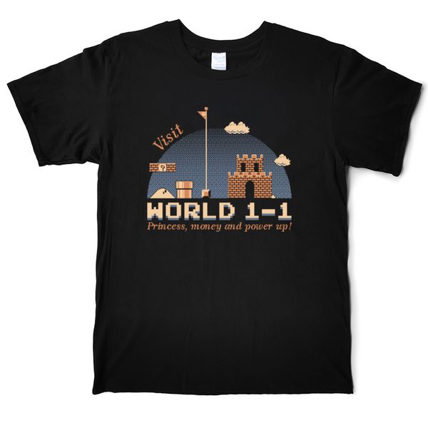 

world-1-1 funny game men's t shirt princess money and power up cotton street t-shirts crew neck short sleeve tees shirt casual printed, White;black