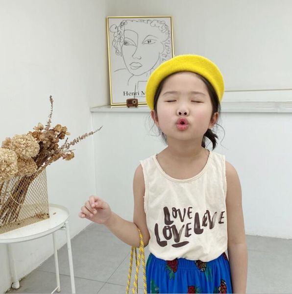 

2020 new baby girls printed t-shirt summer kids girls vest tees 2-7 years, Blue