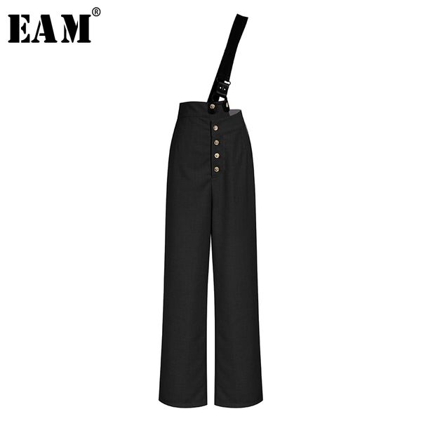 

eam] high waist black button split joint overalls trousers new loose fit pants women fashion tide spring summer 2020 1w910, Black;white