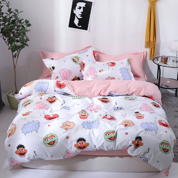 

sesame street duvet cover bedding sets single twin full  king size kids cartoon white bed cover pillowcases sheet bed linen