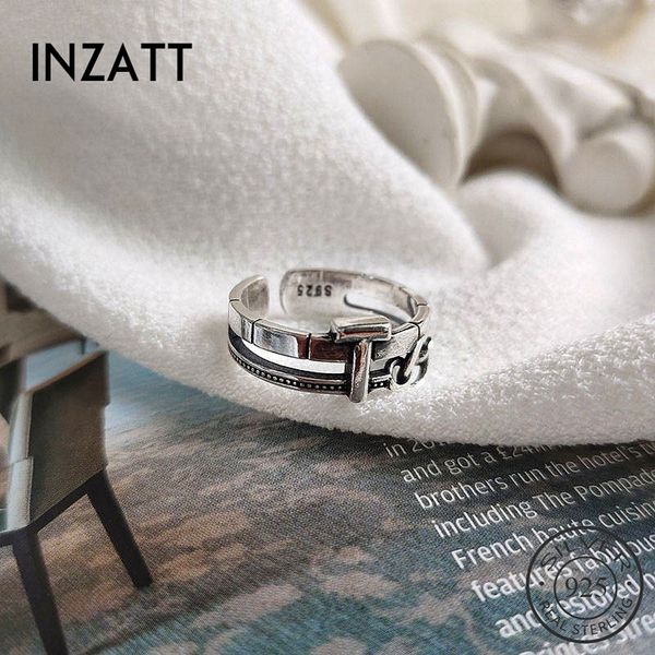 

inzareal 925 sterling silver vintage letter t adjustable ring for fashion women birthday party fine jewelry accessories gift, Golden;silver