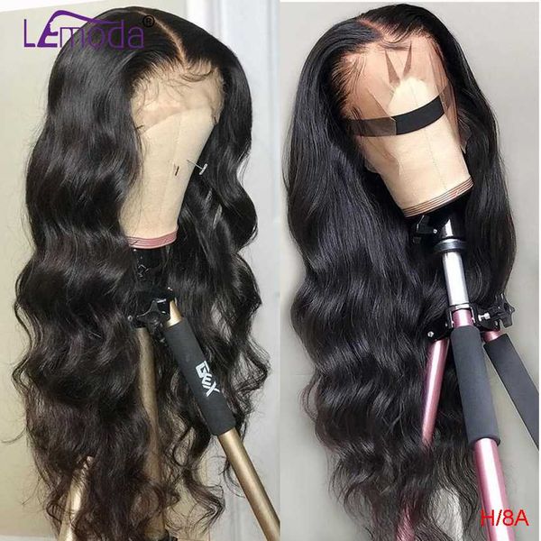 

body wave wig lace front human hair wigs for women peruvian remy hair lemoda pre plucked 13x6 lace front wig with baby 150%, Black;brown