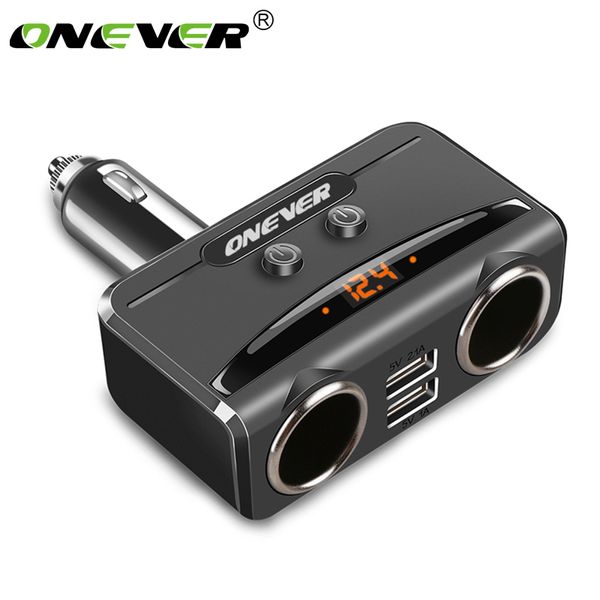 

onever car usb cigarette lighter socket splitter 12v-24v power adapter max 5v 3.1a dual usb car charger with voltmeter lcd