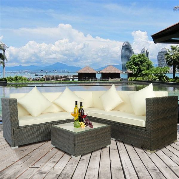

leisure zone 4pcs big beige cushion outdoor pe rattan wicker patio sofa sectional furniture set conversation set