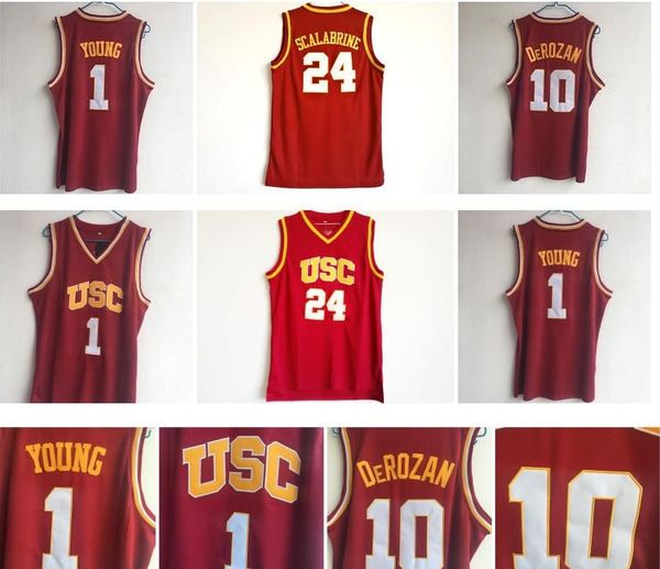 

10 derozan jersey usc southern california 24 brian scalabrine 1 nick young ncaa college basketball jerseys red 100% stitching, Black