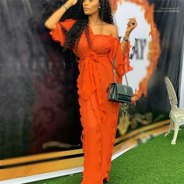 

pleated long dress womens designer casual dress fashion v neck half sleeve fanale clothing wavy, Black;gray