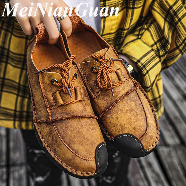 

spring autumn mens shoes lace up man sneakers handmade men shoes leather trendy men's moccasins simple male shoe plus size 48 k2, Black