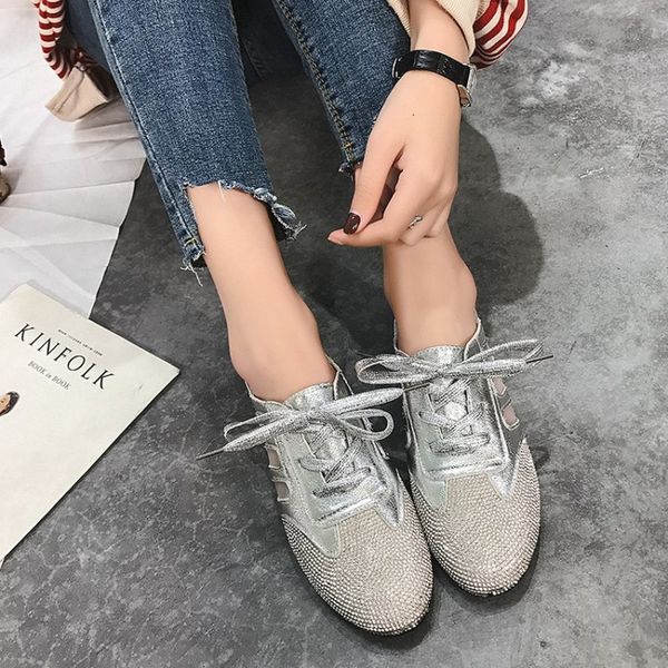 

women ballet flats bling sequined cloth flat shoes woman lace up strap silver loafers party boat shoes chaussures femme j16-31, Black