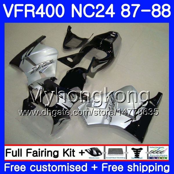 Corpo Para HONDA RVF400R VFR400 R NC24 V4 RVF400RR Preto prateado VFR400R 87 88 267HM.16 VRF VFR 400 R VFR400RR VFR 400R 1987 1988 Kit de Carenagem