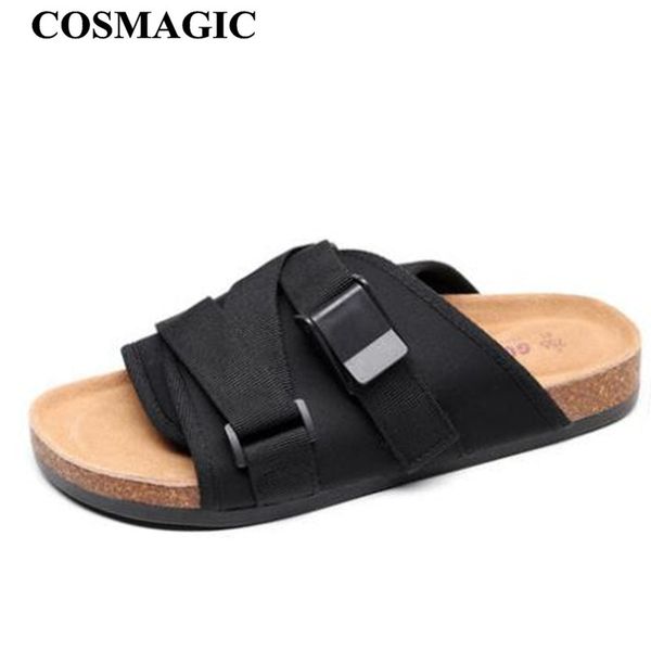 

cosmagic 2019 fashion men beach cork slippers summer hook loop non-slip outside eva leather slide shoe high quality, Blue;gray
