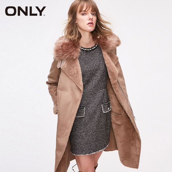 

only women winter detachable collar lamb fur lining warm coat jacket|118422502, Black