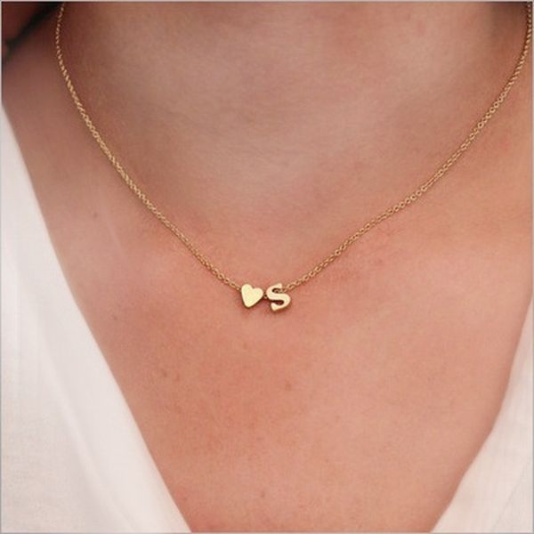 

couple necklace fashion small delicate heart initial personalized letter name necklace choker for women jewelry accessories gift, Silver